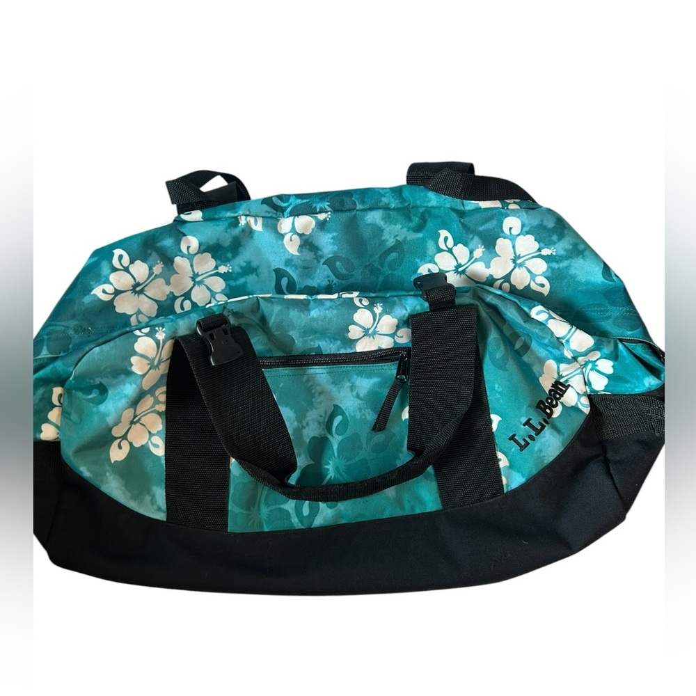 L.L. Bean Floral Duffel Bag Teal Travel Gym Weekender